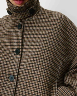 Manteau court pied-de-poule col structuré coffee Arthur