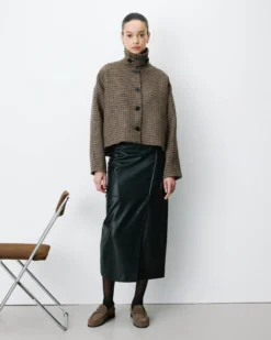 Manteau court pied-de-poule col structuré coffee Arthur