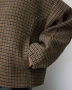 Manteau court pied-de-poule col structuré coffee Arthur
