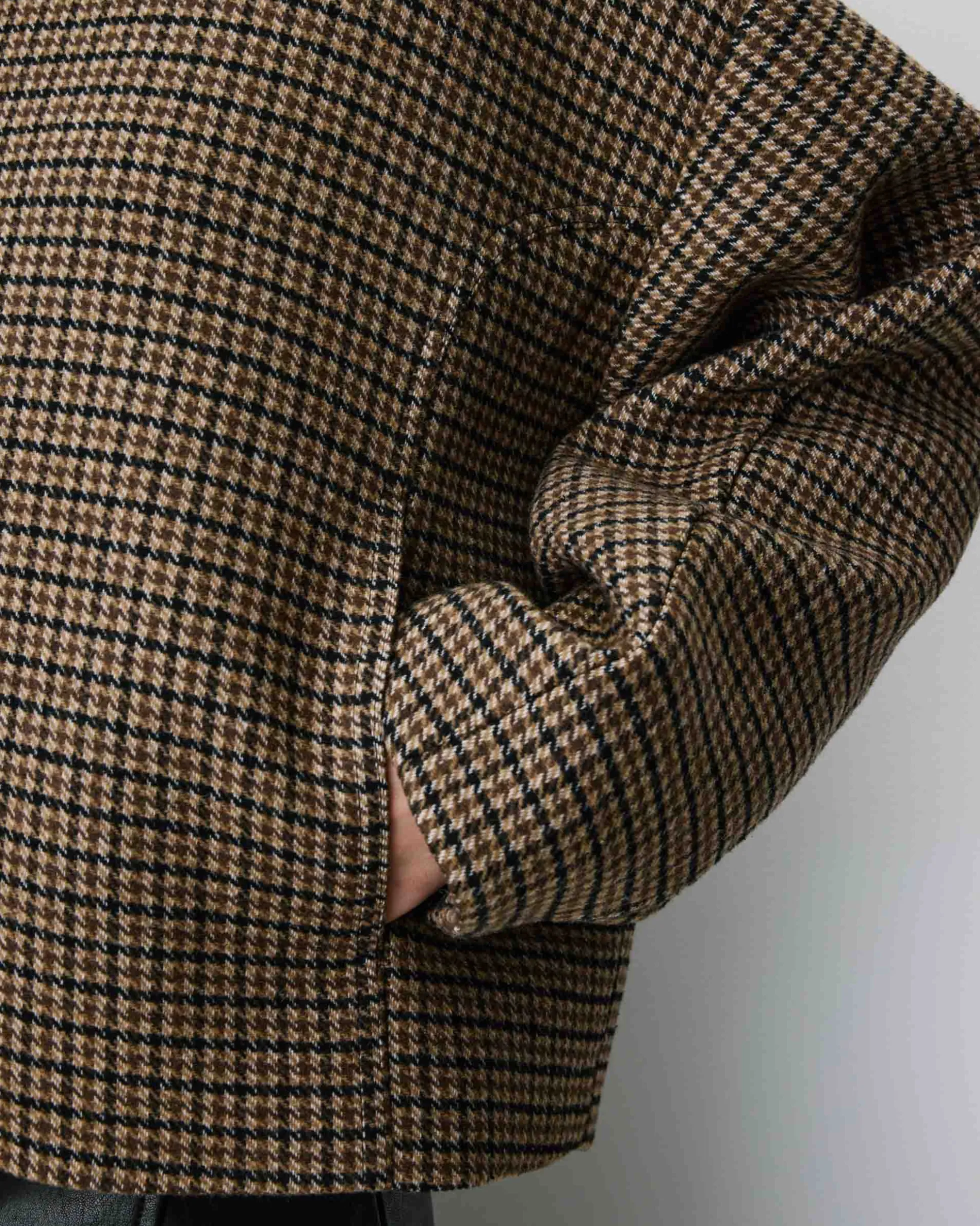 Manteau court pied-de-poule col structuré coffee Arthur