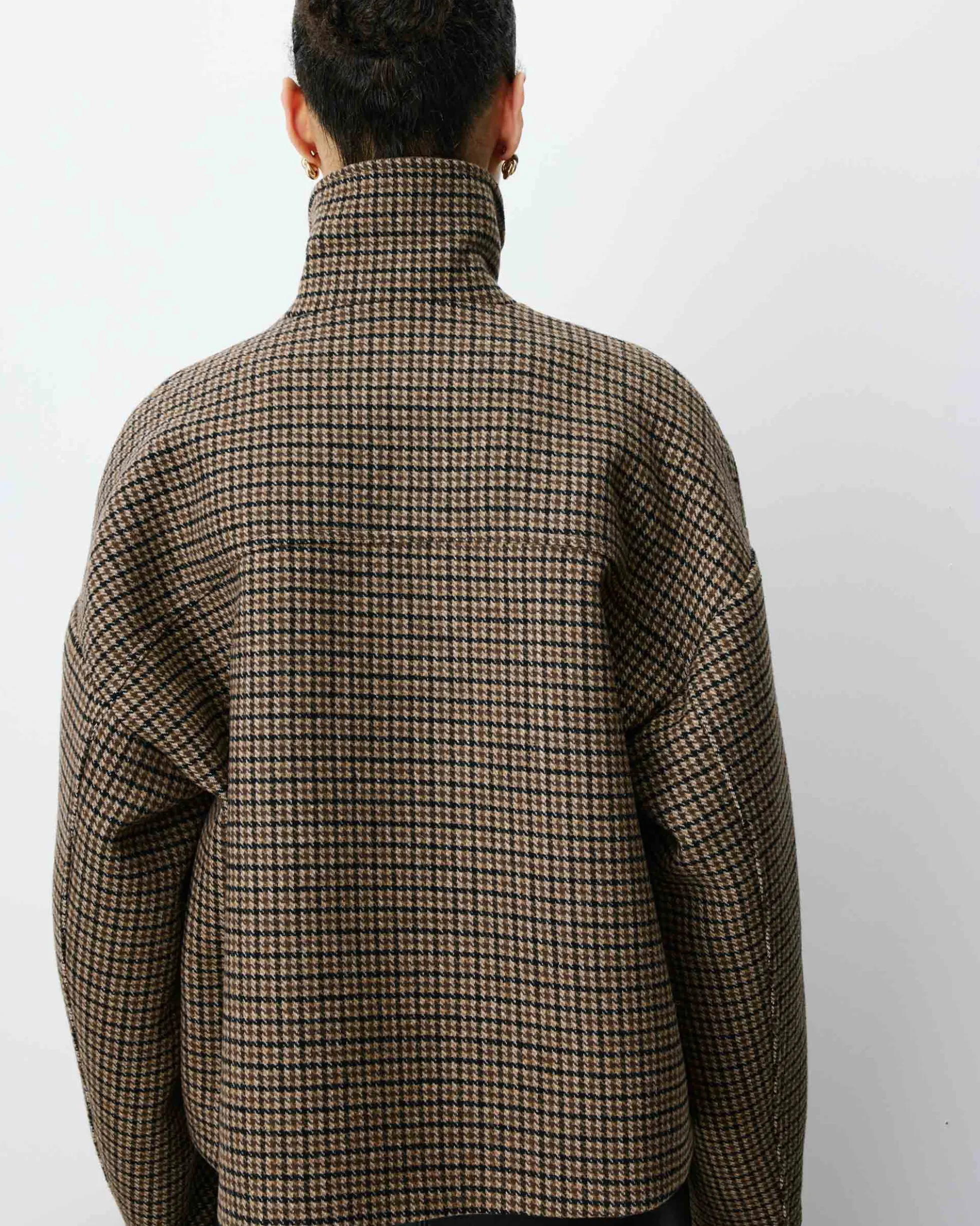 Manteau court pied-de-poule col structuré coffee Arthur