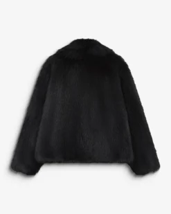 Manteau en fausse fourrure col large noir Billie