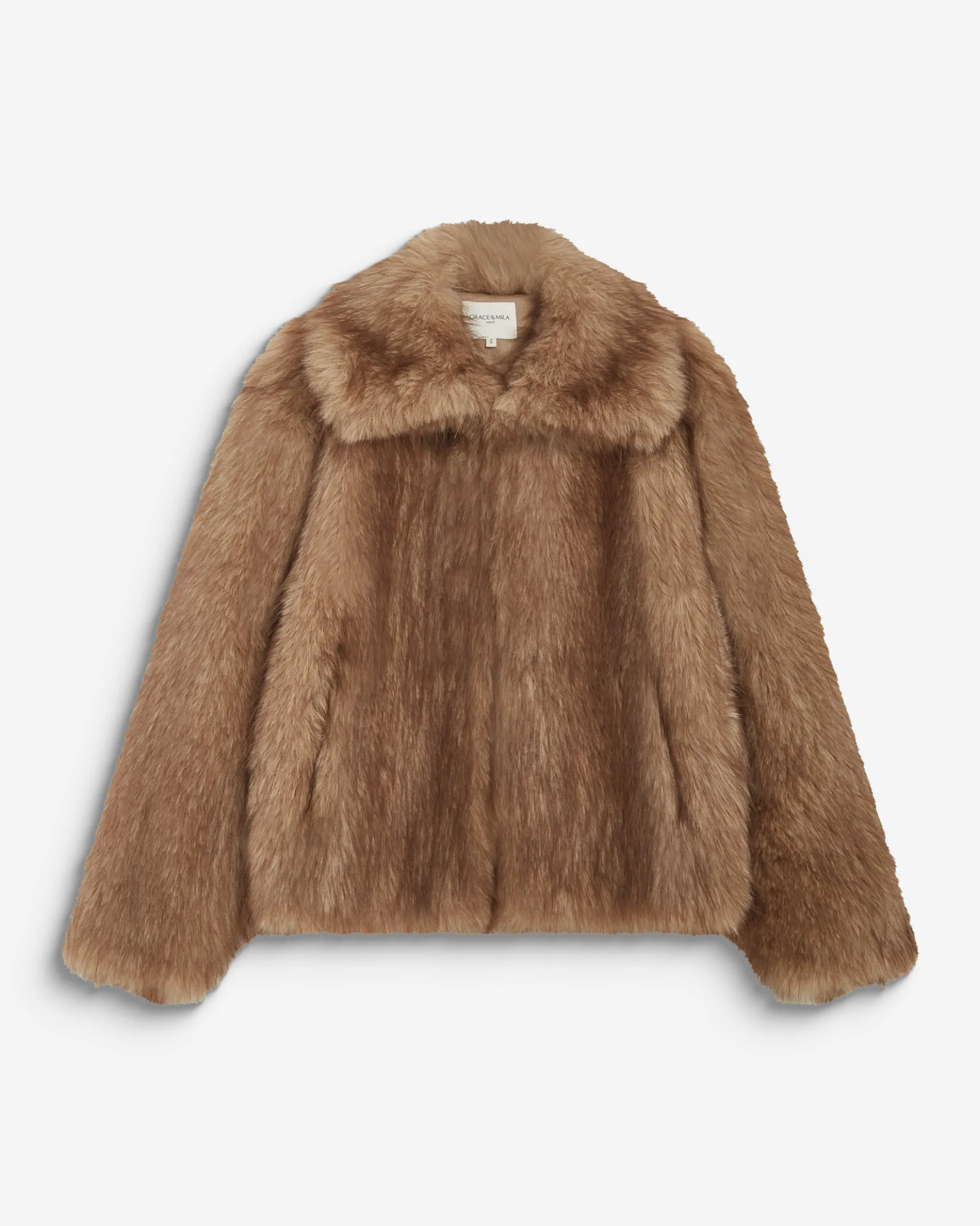 Manteau en fausse fourrure col large latte Billie