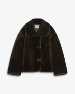 Manteau en fausse fourrure oversize boutonné kaki Amelio