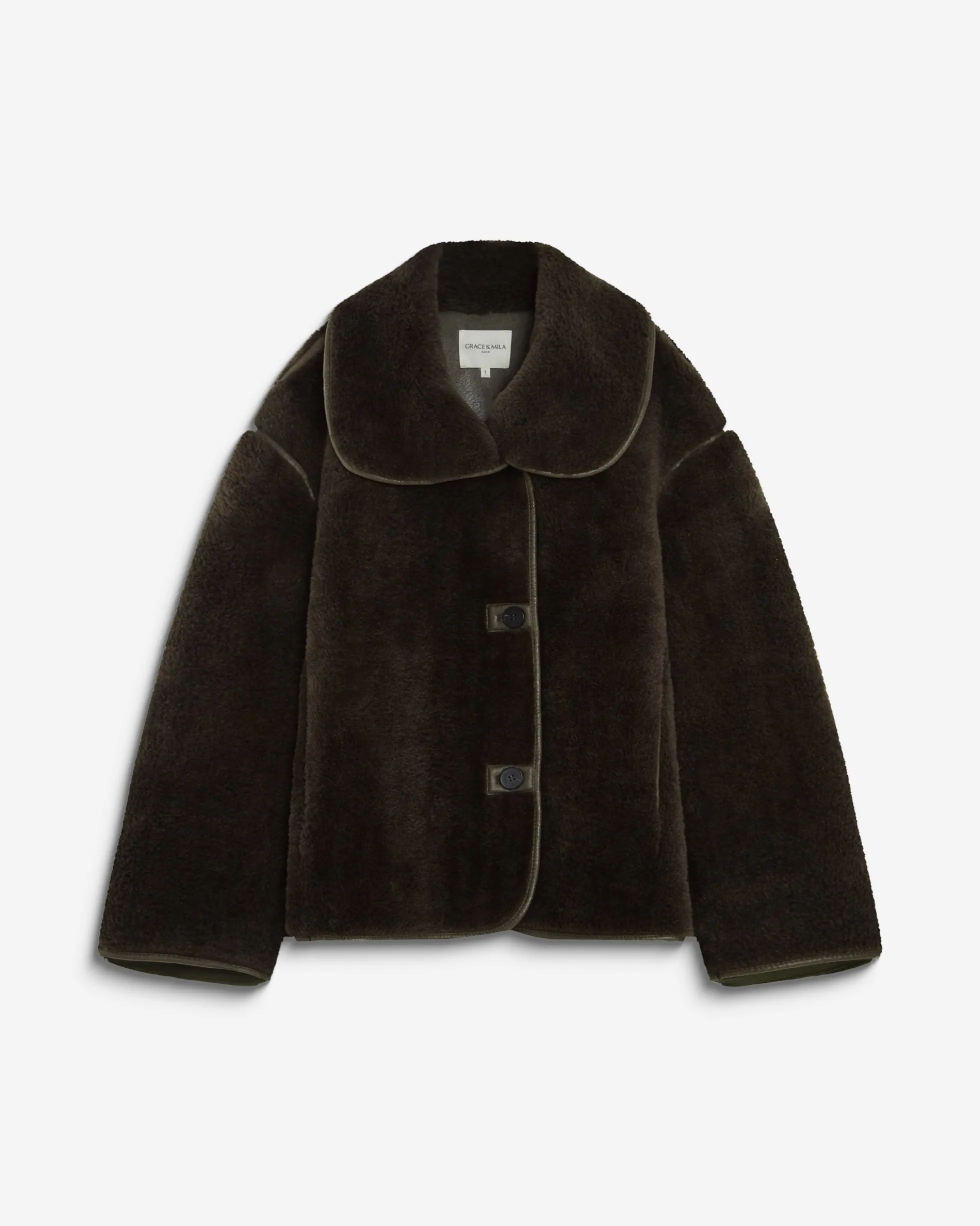 Manteau en fausse fourrure oversize boutonné kaki Amelio
