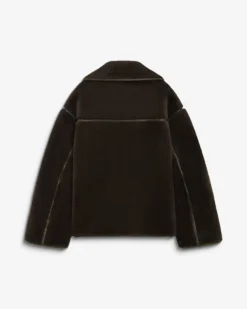 Manteau en fausse fourrure oversize boutonné kaki Amelio