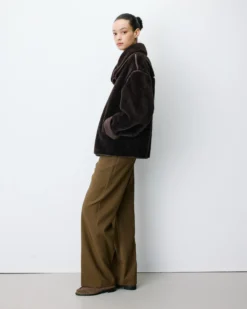 Manteau en fausse fourrure oversize boutonné chocolat Amelio