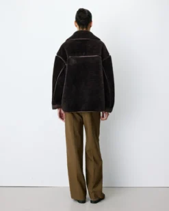 Manteau en fausse fourrure oversize boutonné chocolat Amelio