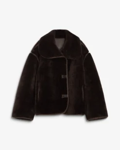 Manteau en fausse fourrure oversize boutonné chocolat Amelio
