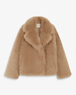 Manteau fausse fourrure croisé beige Amy