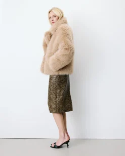 Manteau fausse fourrure croisé beige Amy