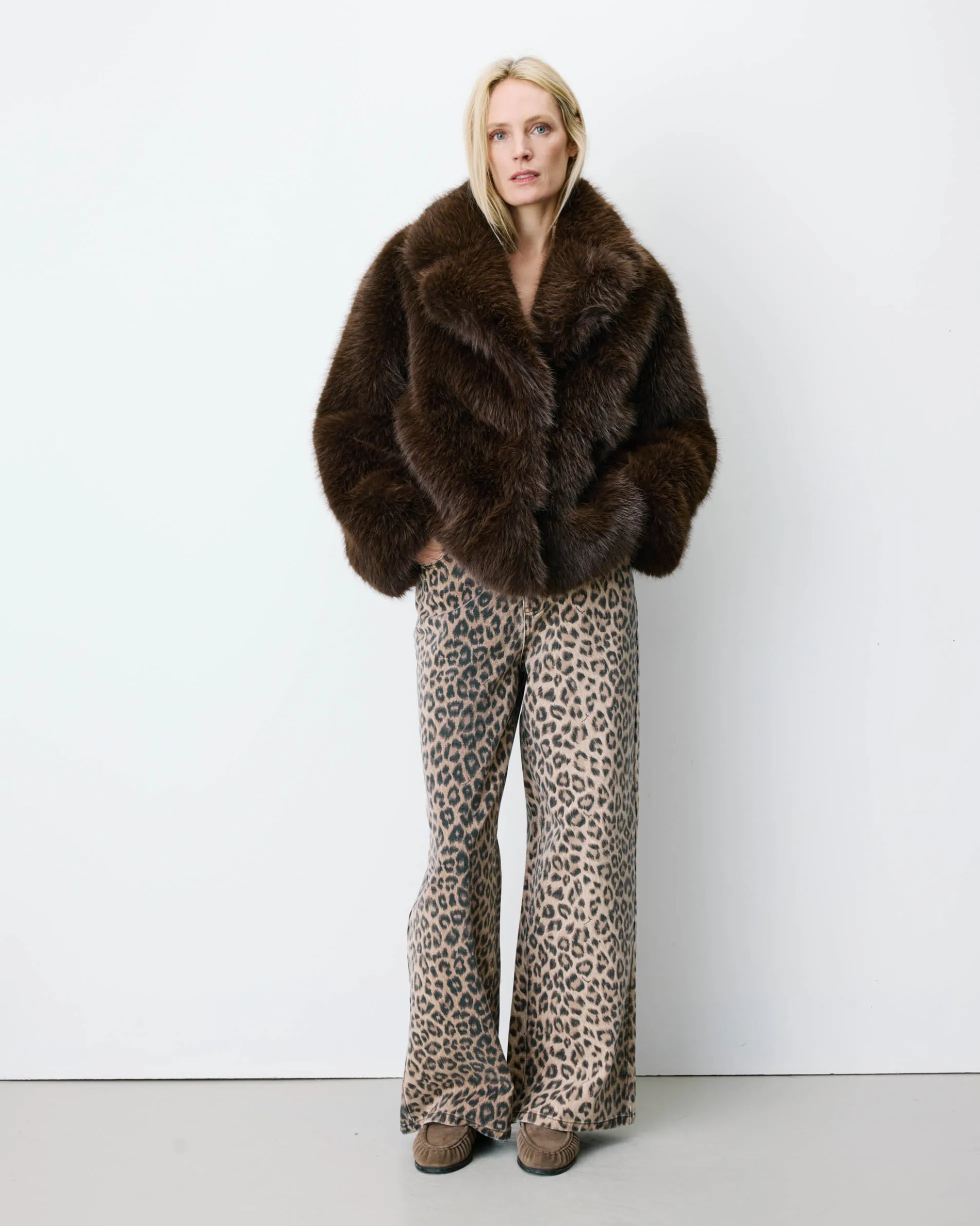 Manteau fausse fourrure croisé chocolat Amy