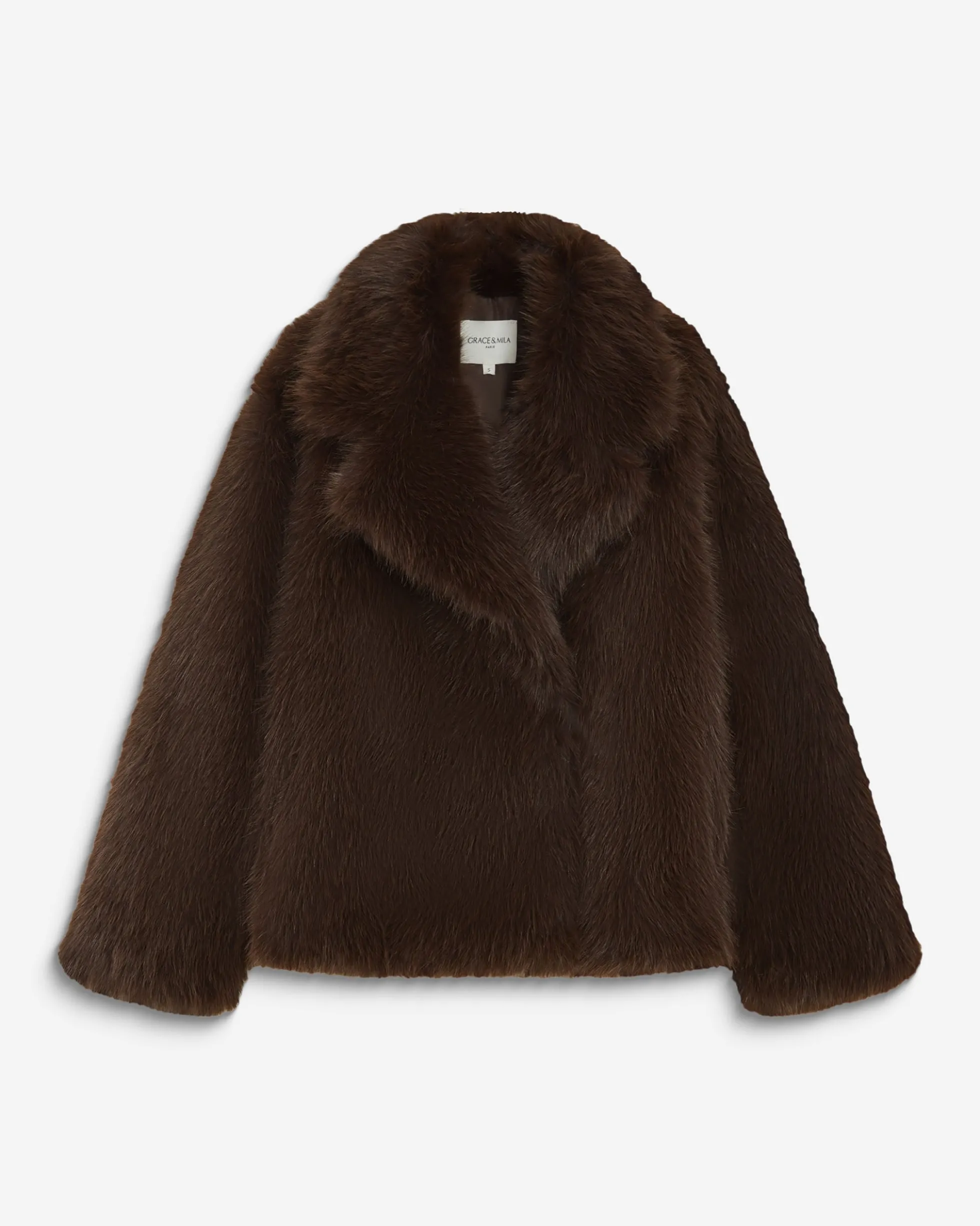 Manteau fausse fourrure croisé chocolat Amy