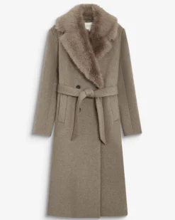 Manteau long croisé col en fausse fourrure grege Beryl