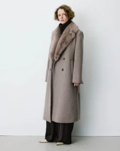 Manteau long croisé col en fausse fourrure grege Beryl