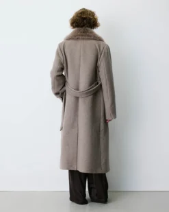 Manteau long croisé col en fausse fourrure grege Beryl