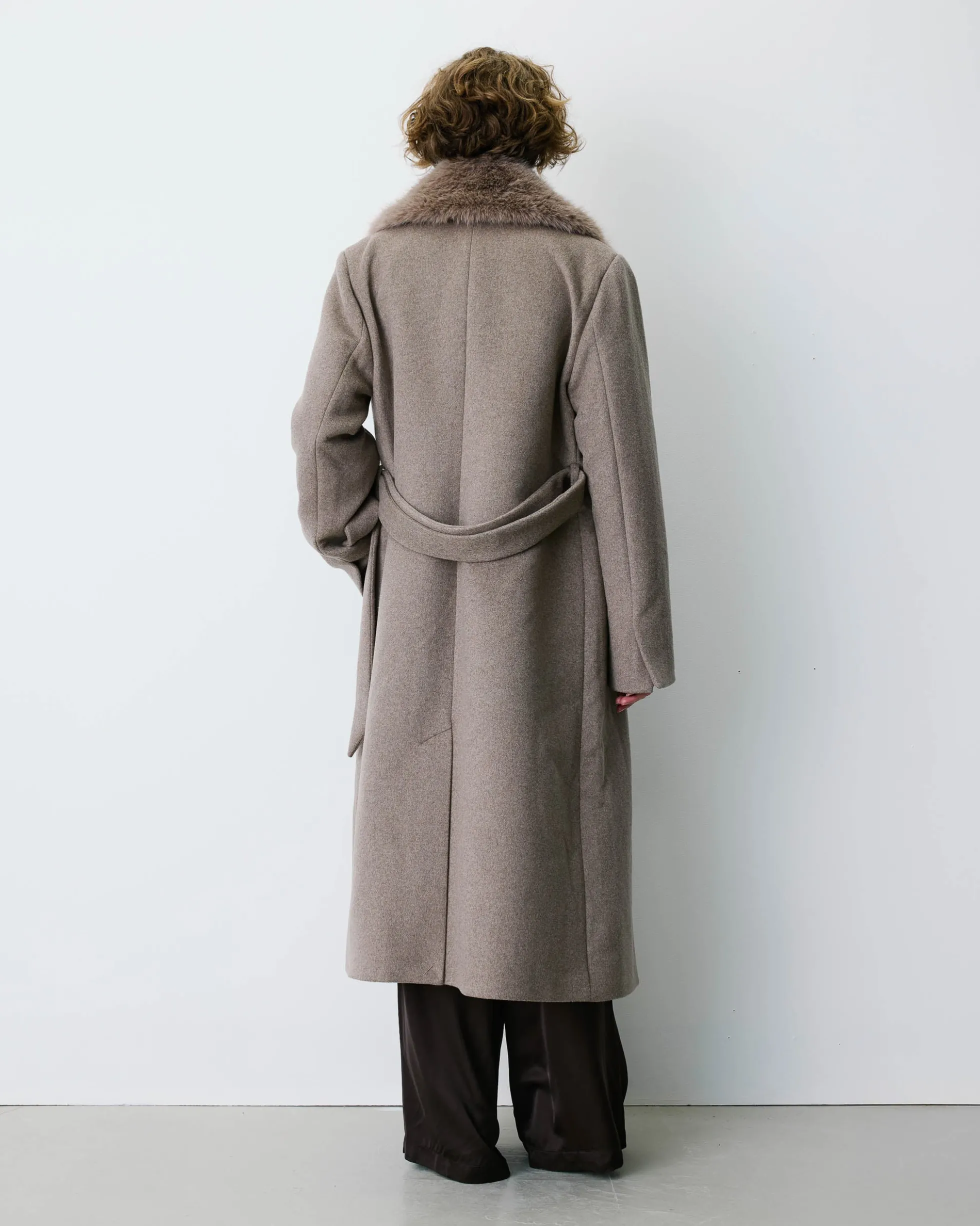 Manteau long croisé col en fausse fourrure grege Beryl
