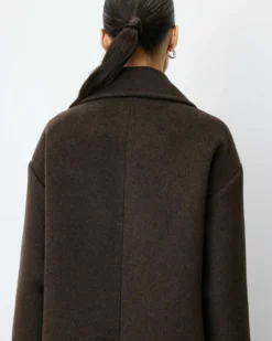 Manteau long croisé en laine mélangée chocolat Alois