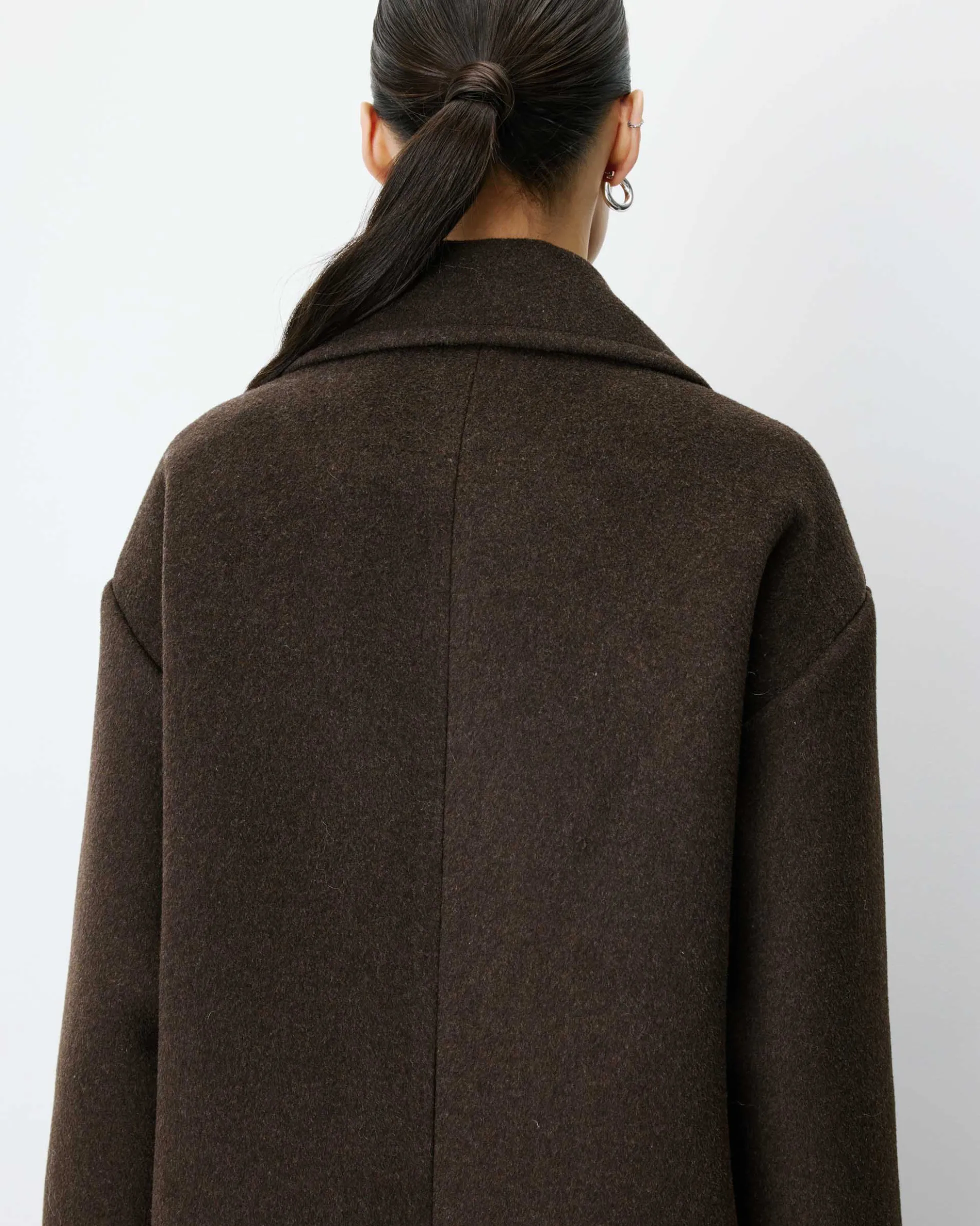 Manteau long croisé en laine mélangée chocolat Alois