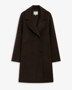 Manteau long croisé en laine mélangée chocolat Alois