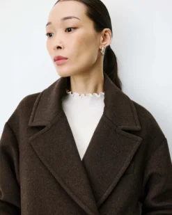 Manteau long croisé en laine mélangée chocolat Alois