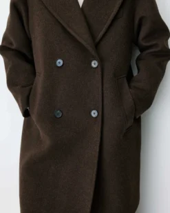 Manteau long croisé en laine mélangée chocolat Alois