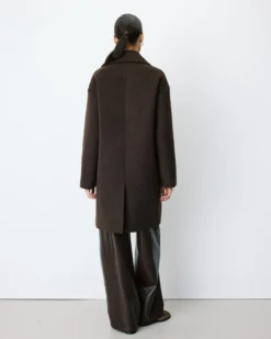 Manteau long croisé en laine mélangée chocolat Alois