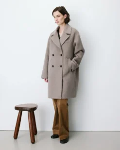 Manteau long croisé en laine mélangée grege Alois