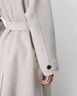 Manteau long en laine mélangée ceinturé sable Adam