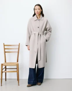 Manteau long en laine mélangée ceinturé sable Adam