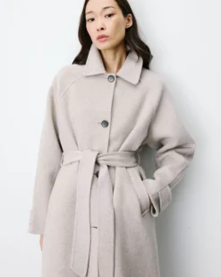 Manteau long en laine mélangée ceinturé sable Adam