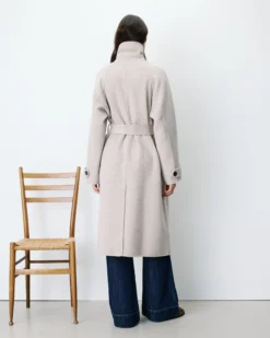 Manteau long en laine mélangée ceinturé sable Adam