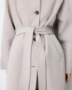 Manteau long en laine mélangée ceinturé sable Adam