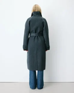 Manteau long en laine mélangée ceinturé anthracite Adam