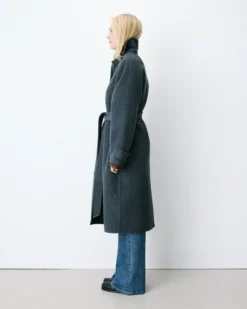 Manteau long en laine mélangée ceinturé anthracite Adam