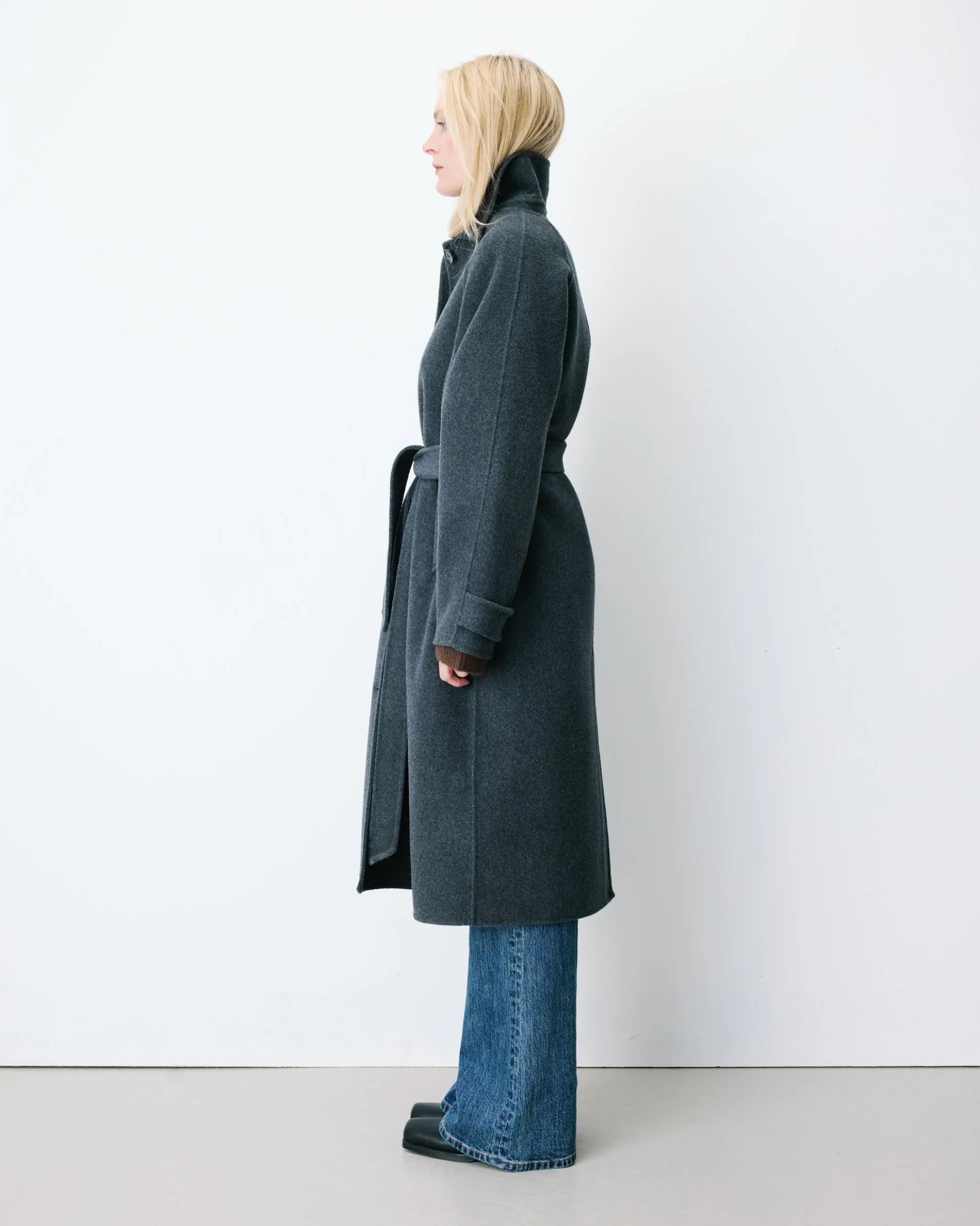 Manteau long en laine mélangée ceinturé anthracite Adam