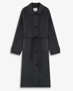 Manteau long en laine mélangée ceinturé anthracite Adam