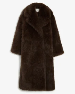 Manteau long oversize en fausse fourrure chocolat Alara