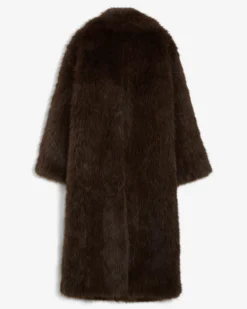 Manteau long oversize en fausse fourrure chocolat Alara