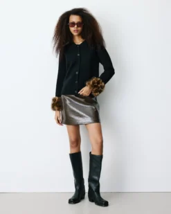 Mini-jupe en similicuir effet croco chocolat Betty