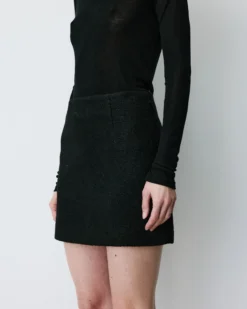Mini-jupe trapèze en laine mélangée bouclette noir Brisa