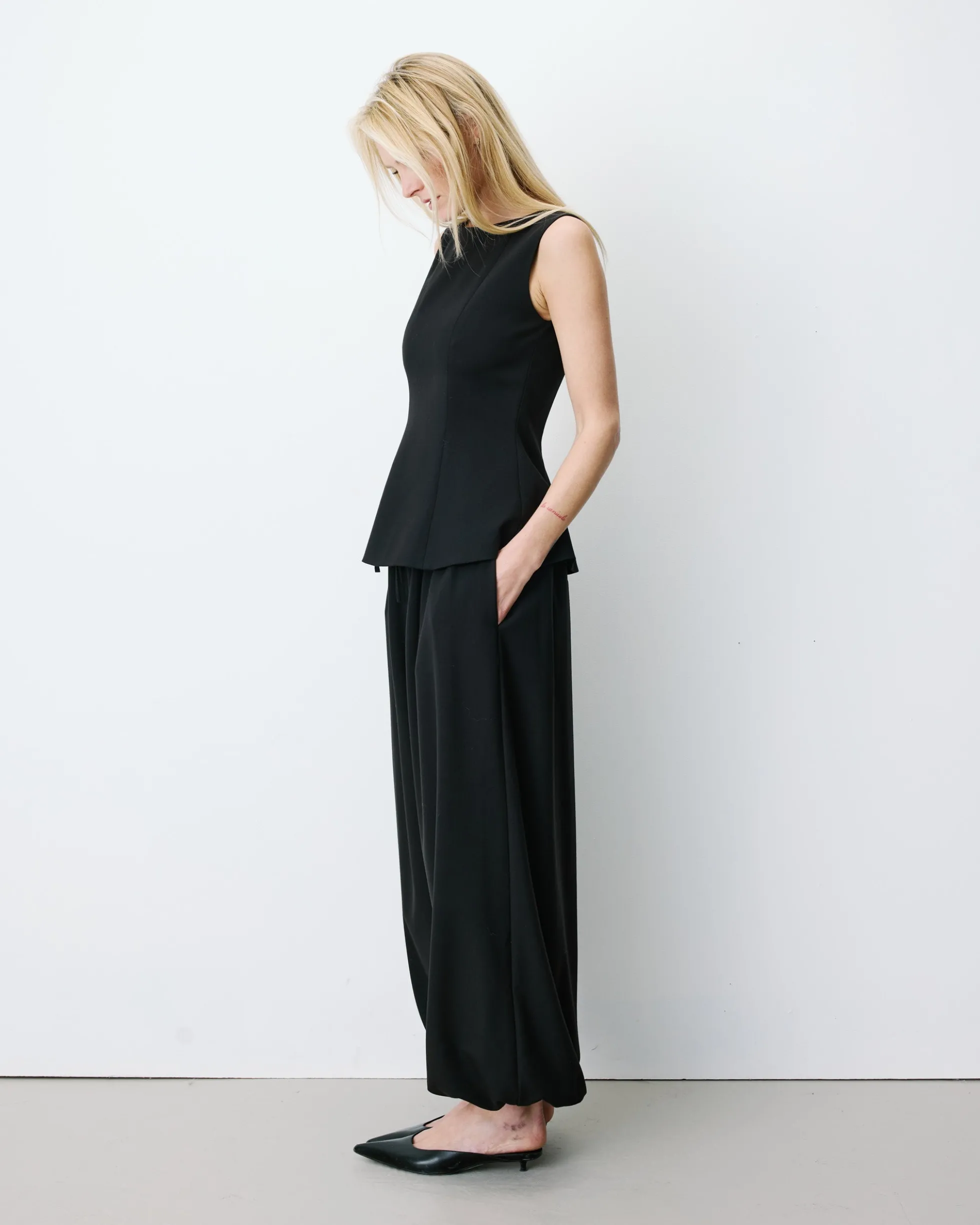 Pantalon ballon taille haute ajustable noir Aniel
