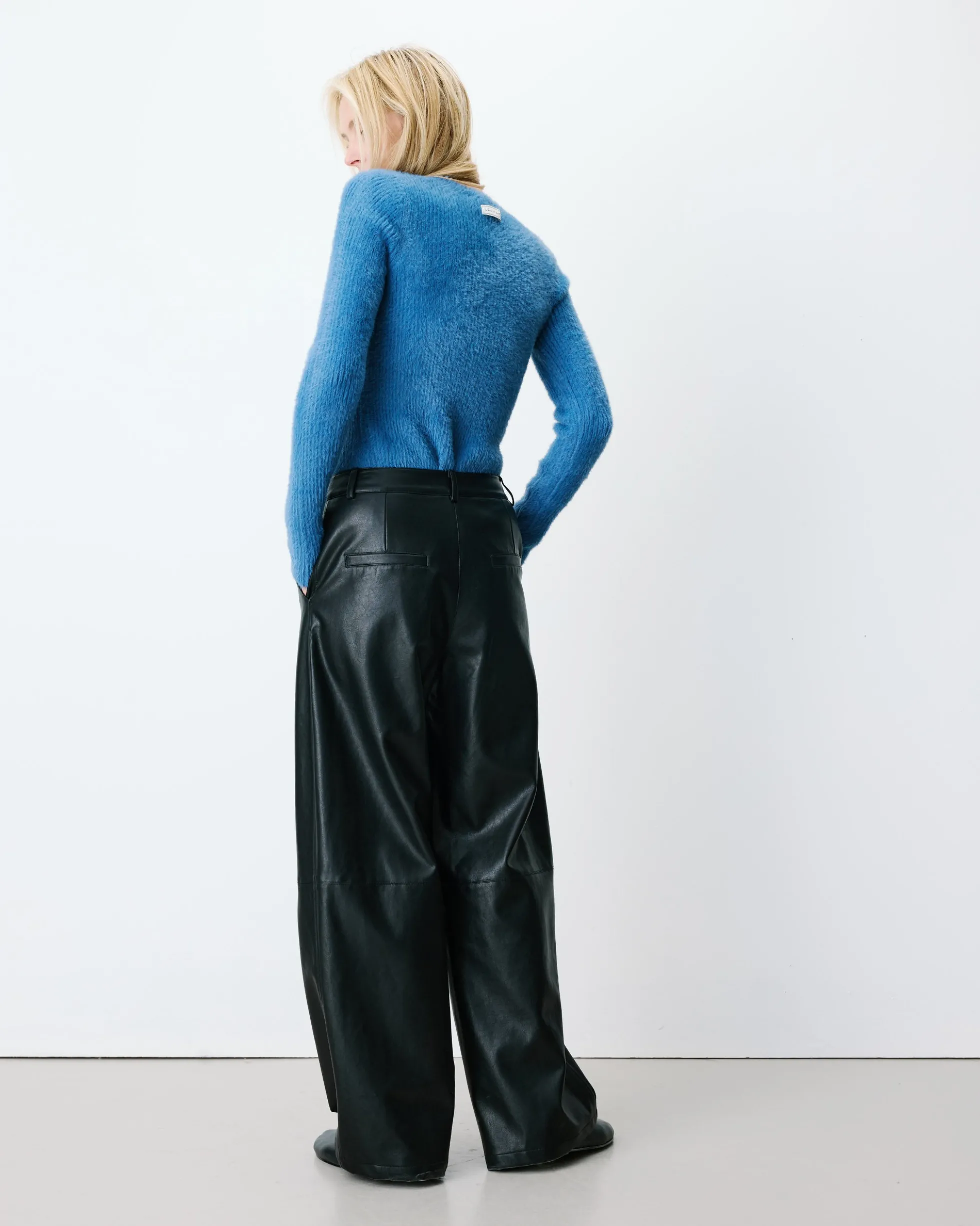 Pantalon barrel similicuir noir Alfie