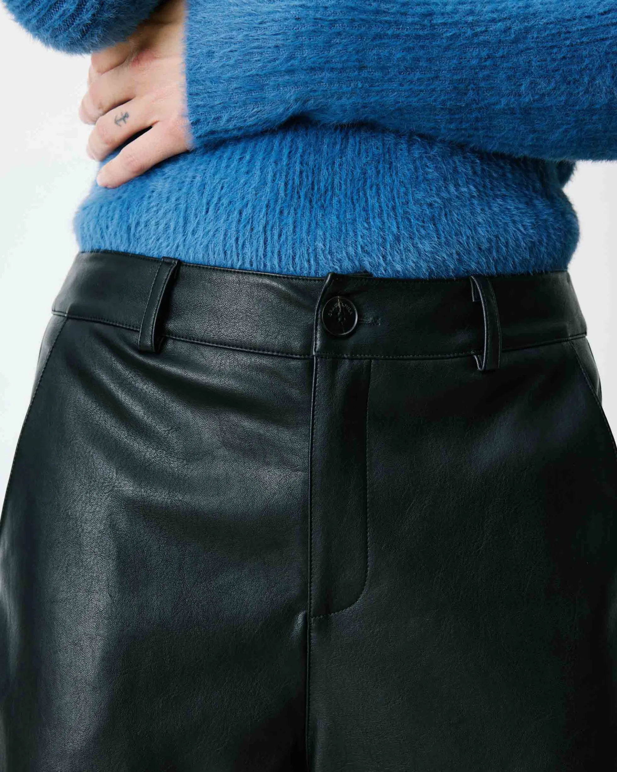 Pantalon barrel similicuir noir Alfie