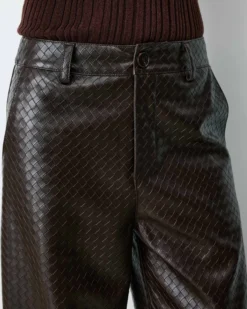 Pantalon barrel similicuir texturé chocolat Artius