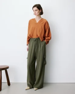 Pantalon cargo oversize taille haute kaki Anvar