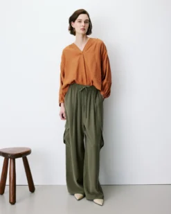Pantalon cargo oversize taille haute kaki Anvar