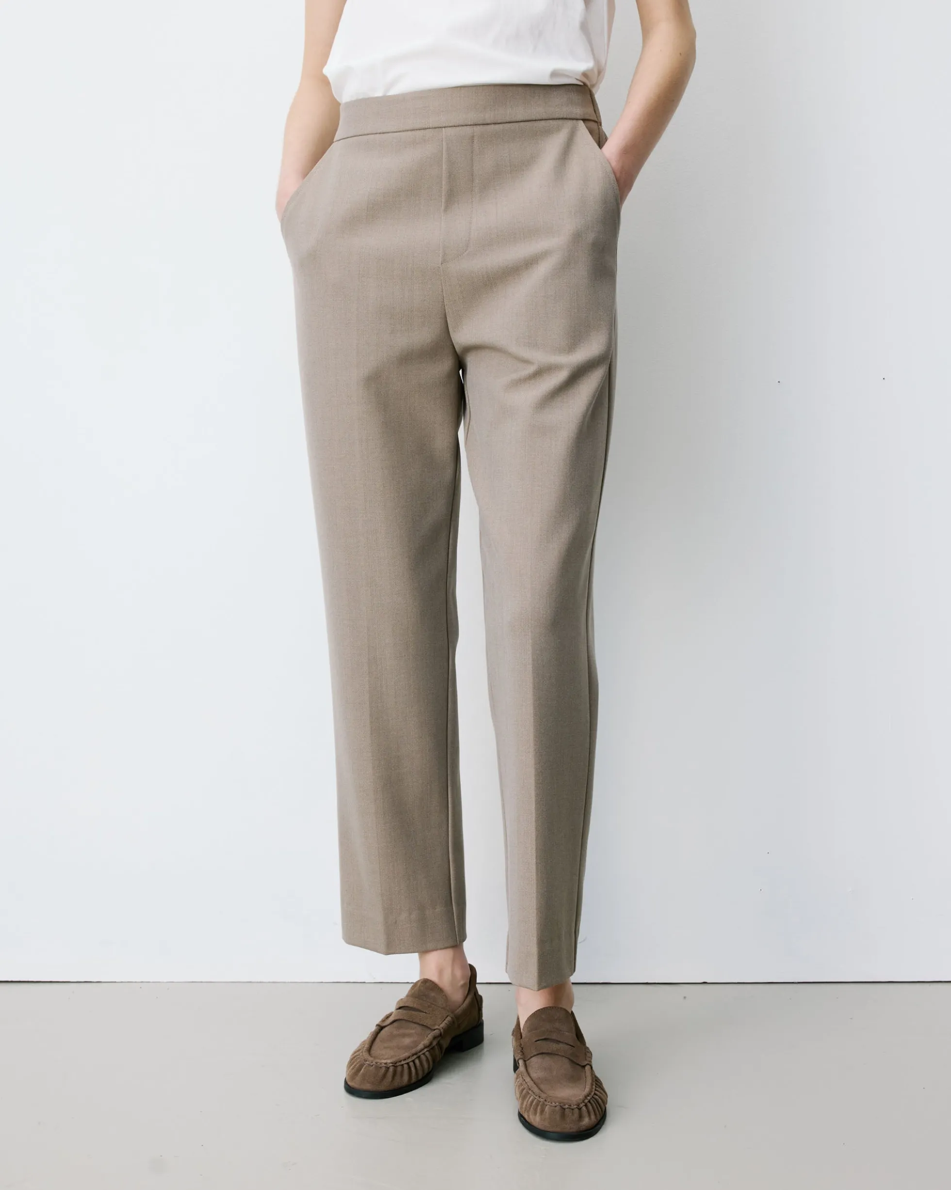 Pantalon cigarette court taille haute beige Armstrong