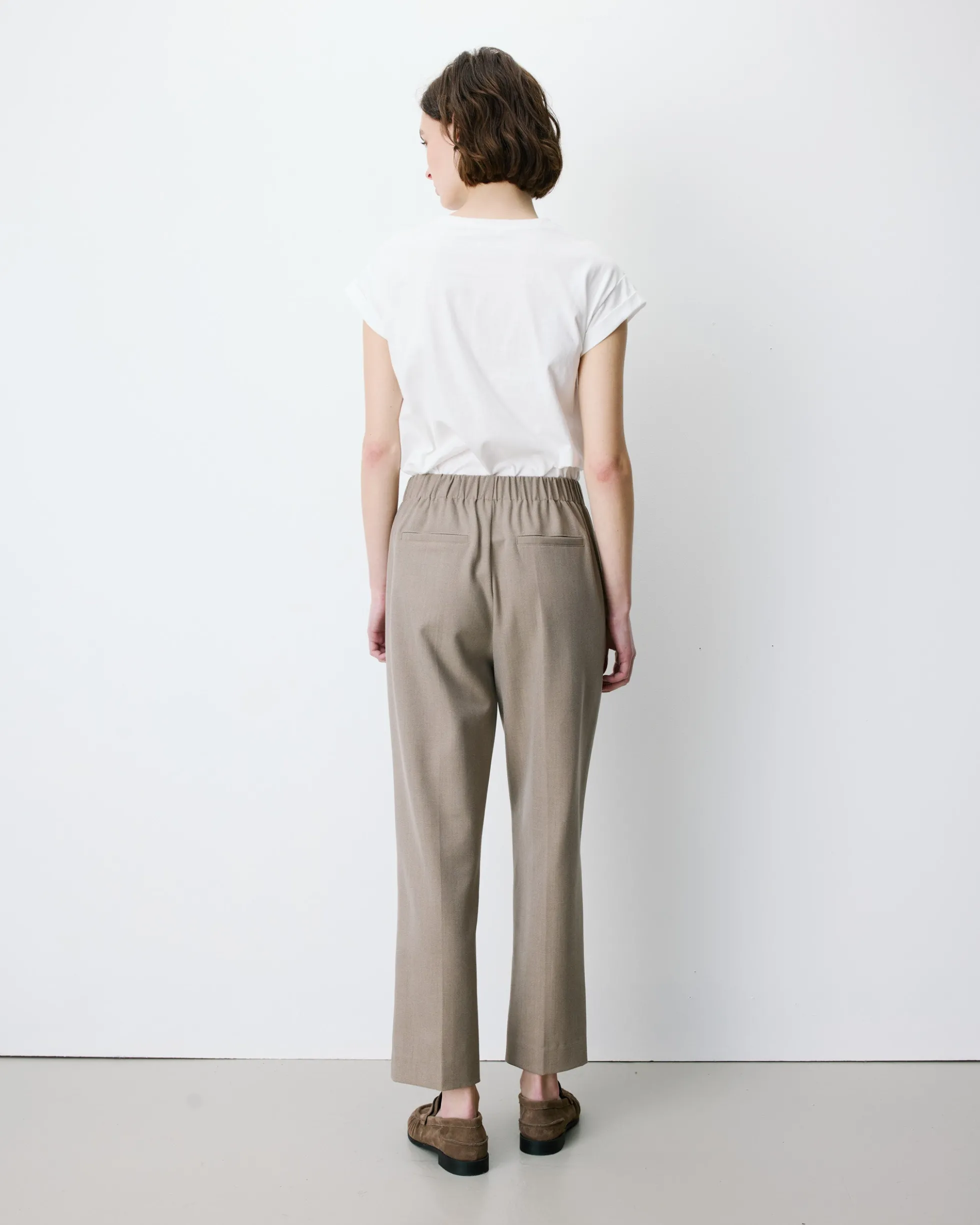 Pantalon cigarette court taille haute beige Armstrong