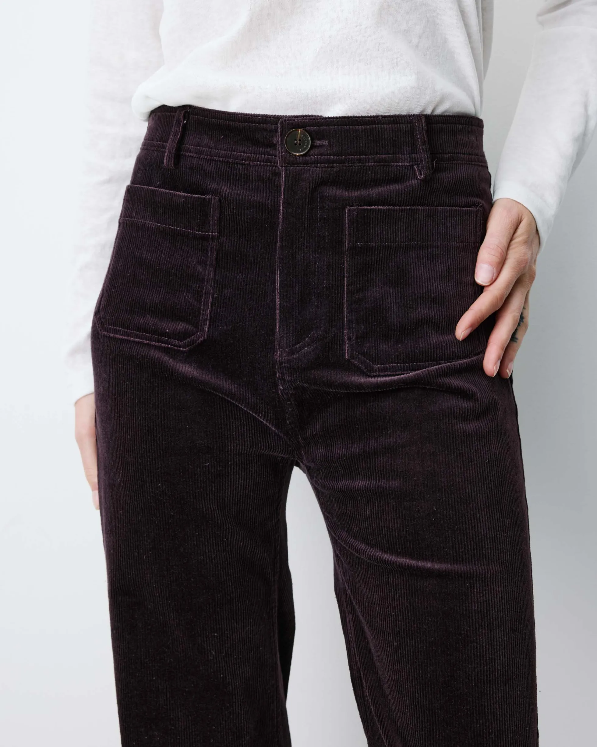 Pantalon droit velours côtelé aubergine Alban